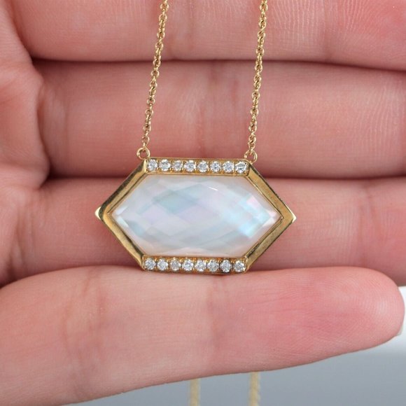 Doves by Doron White Orchid 18k Yellow Gold Quartz MOP Diamond Pendant 18'' - Picture 4 of 4